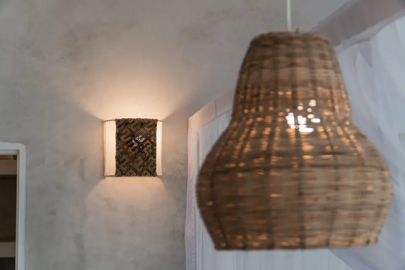 A woven pendant lamp