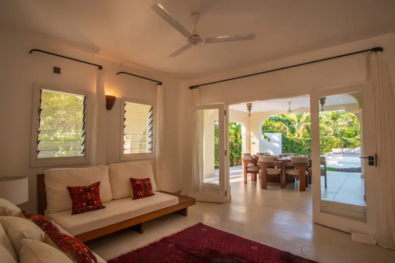 The living room opening onto the garden